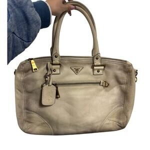 Prada‎ Leather Shoulder Bag in Cream/Gray